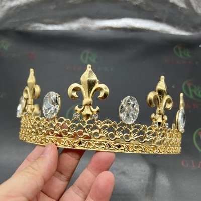 Vương miện nam vướng chóp nhọn đá tròn màu vàng cao 6cm