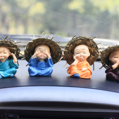 Bộ tượng 4 Chú Tiểu - Nón Rơm - Hàng chính hãng