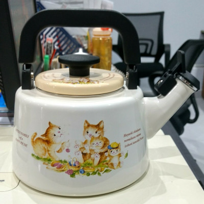 Ấm đun nước tráng men cao cấp Nhật Bản Fujihoro,Hoa Văn Con mèo, KIT-2.2K, sử dụng bếp từ