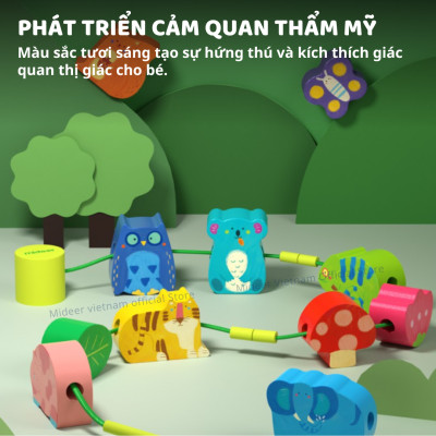 Xâu hạt cho bé, đồ chơi Montessori luồn khối gỗ phát triển tư duy trí tuệ Mideer Lacing Beads