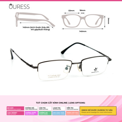 Gọng kính titanium LS9009 nửa khung thời trang nam cao cấp siêu nhẹ siêu bền OURESS