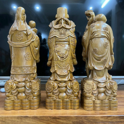 Bộ tượng phật tam đa phúc lộc thọ bằng gỗ bách xanh thơm phức kt cao 40×13×11,5cm