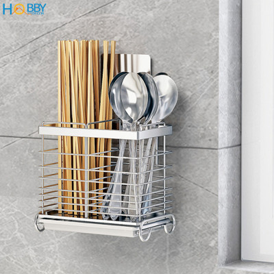 Kệ đựng đũa muỗng 2 ngăn dán tường inox 304 Hobby Home Decor DM05