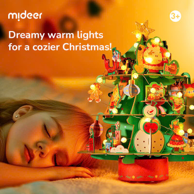 Đồ chơi Xếp Hình Cây Thông Noel Kèm Hộp Nhạc và Đèn Giáng Sinh Mideer Christmas Rotating Music 3D Puzzle 3+