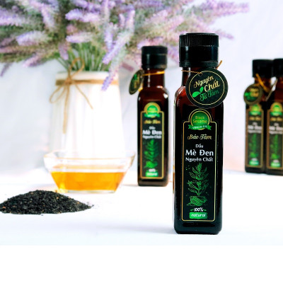Dầu Mè Đen Nguyên Chất Bảo Tâm (Dầu Mè Nguyên Chất, Dầu Vừng Đen Nguyên Chất) – Sản xuất từ Hạt Mè Đen Thuần Chủng Tự nhiên, Cao cấp - Nấu Canh, Trộn Salad, Cho bé Ăn Dặm - Hàng Chính Hãng – 120 ml