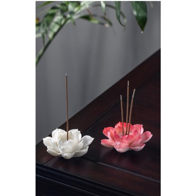 Đĩa cắm nhang hoa sen gốm trắng tiểu bạch