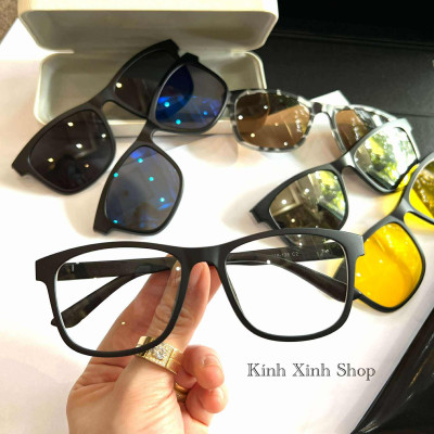 Kính Cận Râm, Gọng Kính, Kính Mắt Thời Trang Mắt Vuông To Nhiều Tròng 6in1 Gọng Nhựa Ultem Đen