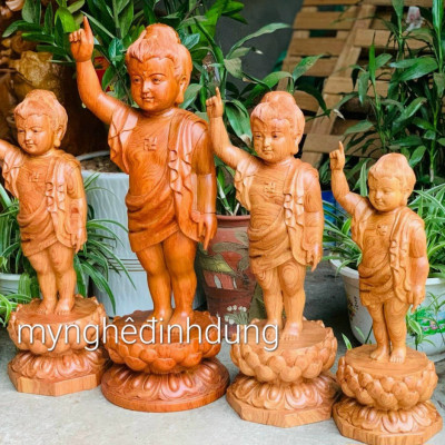 Tượng phật đản sinh bằng gỗ hương đá kt cao 40×15cm