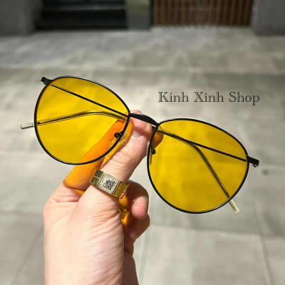 Kính râm unisex nam nữ Mắt tròn vàng sành điệu