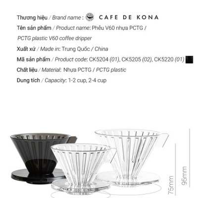 Phễu pha lọc cà phê V60 nhựa PCTG CAFE DE KONA