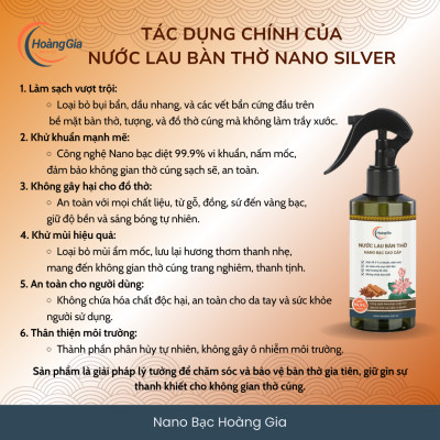 Nước Lau Bàn Thờ Nano Bạc Hoàng Gia - Khử Khuẩn Làm Sạch Bảo Vệ Đồ Thờ Cúng Giữ Hương Thanh Tịnh