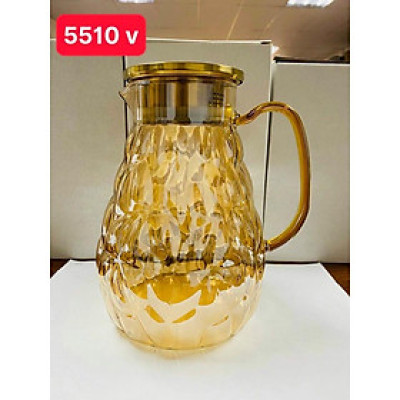 Bình đựng nước uống thủy tinh vàng vân bong bóng