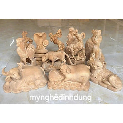 Bộ tượng điêu khắc 12 con giáp bằng gỗ ngọc Am thơm nức cao 20cm