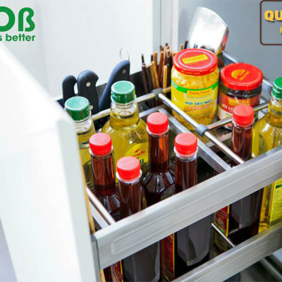 Giá dao thớt gia vị đa năng cho tủ bếp chất liệu inox hộp chính hãng Grob