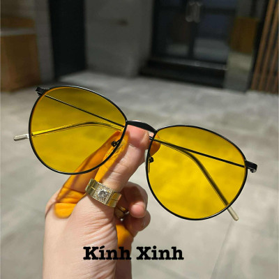 Kính râm unisex nam nữ Mắt tròn vàng sành điệu