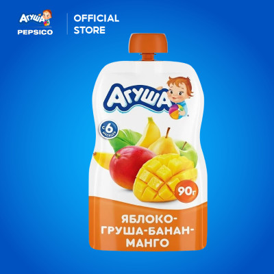 Combo 6 Gói Trái cây nghiền vị táo, lê, chuối và xoài Agusha 90g/gói dành cho bé từ 6 tháng trở lên