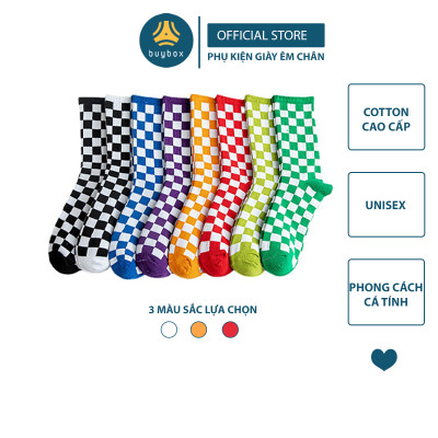  Vớ cotton cổ cao họa tiết caro phong cách xuân thu dành cho nam nữ - Buybox - BBPK244