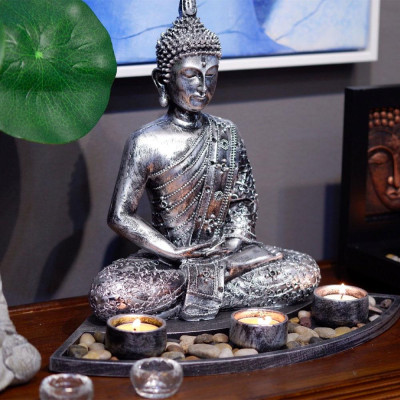 Tượng phật thiền định kèm đế nến tặng 10 cốc nến bơ - Mani Decor