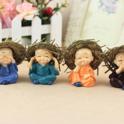 Bộ tượng 4 Chú Tiểu - Nón Rơm - Hàng chính hãng