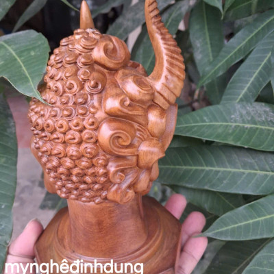 Tượng diện phật thiện ác bằng  gỗ  bách xanh thơm nức cao 20x12x12cm