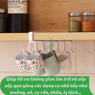 Móc Treo Dưới Gầm Tủ – Tiết Kiệm Không Gian Kệ Treo Dụng Cụ Nhà Bếp Gắn Tủ Móc Treo Ly Tách và Đồ Nhà Bếp Dưới Kệ 10 Móc