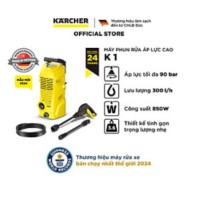 (Mới 2024) Máy phun rửa áp lực cao K 1 - Công suất 850W, áp lực tối đa 90 bar - Làm sạch, vệ sinh xe máy, ban công - Hàng Chính Hãng