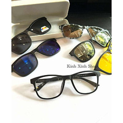 Kính Cận Râm, Gọng Kính, Kính Mắt Thời Trang Mắt Vuông To Nhiều Tròng 6in1 Gọng Nhựa Ultem Đen