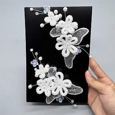 Cài tóc cô dâu hoa kẽm nhung nhỏ đính lá nhũ kim tuyến