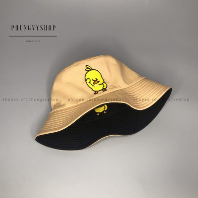  Mũ nón 2 mặt CHÚ VỊT NGỐ- nón bucket tai bèo vành - ĐEN-VÀNG