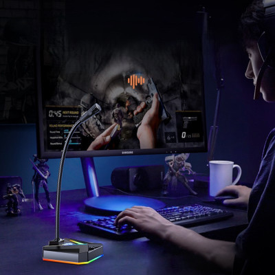 Micro Máy Tính, Laptop Có Jack 3.5mm và USB, Dải LED, Thu Âm 360 Lọc Tạp Âm Tốt Cho Học Tập, Thuyết Trình, Chơi Game- Hàng Chính Hãng