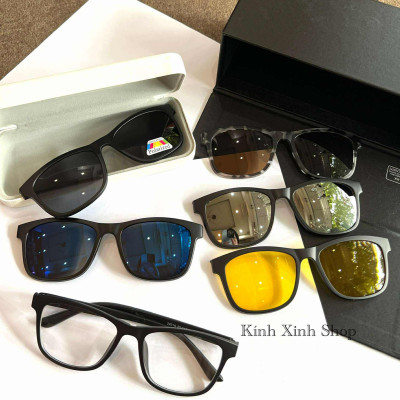 Bộ Kính Mắt Nhiều Tròng 6in1, Kính Cận Râm Mắt Vuông Form To Thiết Kế Đơn Giản Cho Nam Nữ