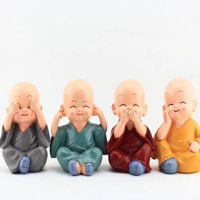 Bộ 4 Chú Tiểu Để Xe Hơi Cầu An Trang Trí Xe Hơi , Bàn Làm Việc - Hàng chính hãng