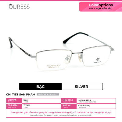 Gọng kính titanium LS9009 nửa khung thời trang nam cao cấp siêu nhẹ siêu bền OURESS