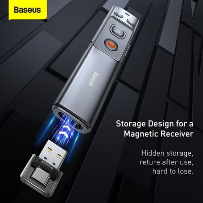 Bút Laser trình chiếu Baseus Orange Dot Wireless Presenter cho Laptop/ Macbook (100m. 2.4Ghz USB/Type C Receiver, Wireless Remote Control, Red Laser Pointer/ Presenter)- ACFYB- Hàng chính hãng