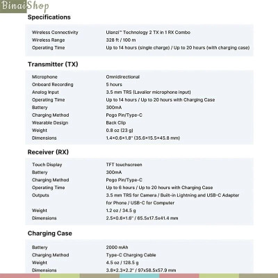 Ulanzi AM18 - Micro Cài Áo Không Dây Kênh Đôi Cho Máy Ảnh, Điện Thoại, Bộ Nhớ Trong 8GB, Thời Lượng Pin 20 Giờ - Hàng chính hãng