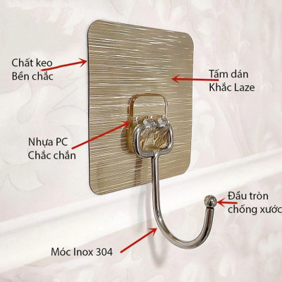 Móc Dán Tường Cao Cấp , Móc Dính Tường Treo Đồ Nặng Siêu Dính Inox 304 - Treo Thớt, Nồi Niêu Xong Chảo, Treo Đồ Đa Năng