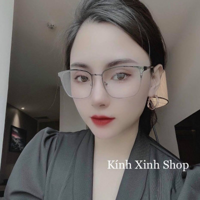 Kính tròng trắng chống ánh sáng xanh, chống uv mắt vuông to kim loại (ĐEN)