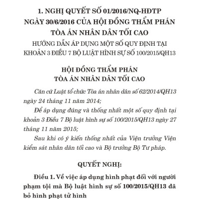 Các Nghị Quyết Của Hội Đồng Thẩm Phán Tòa Án Nhân Dân Tối Cao Hướng Dẫn Thi Hành Bộ Luật Hình Sự Hiện Hành