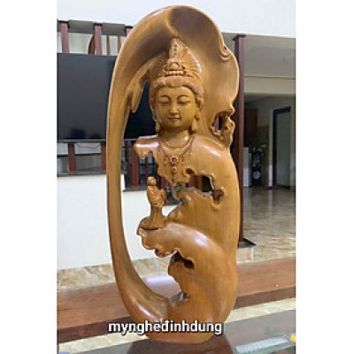 Tượng nhất tâm bái phật bằng gỗ bách xanh thơm nức kt cao 50x20x10cm