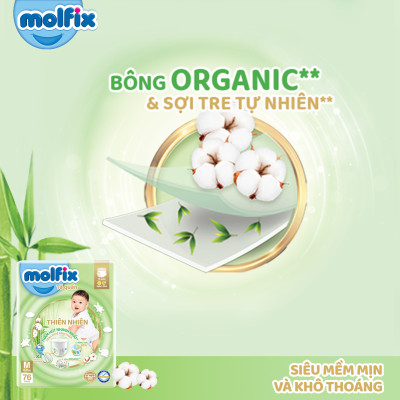 Tã/bỉm quần Molfix Thiên nhiên Jumbo L (9kg - 13kg) - Gói 36+6 miếng