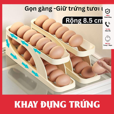 Khay Đựng Trứng Tủ Lạnh 2 Tầng Lăn Tự Động Cao Cấp Tiết Kiệm Không Gian Tủ