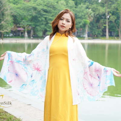 Khăn Lụa Tơ Tằm Thủy Ấn Vẽ Tay Hoa Sen Xanh – SenSilk, Khăn Choàng Đẳng Cấp