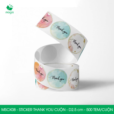 MSCK08 - D2.5 cm - 1 Cuộn 500 sticker thank you tròn, nhãn dán thank you, tem dán cảm ơn