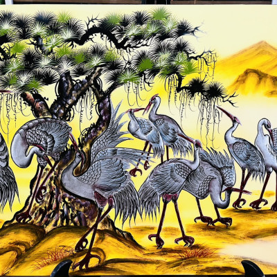 Tranh sơn mài - TÙNG HẠC DIÊN NIÊN - Đắp nổi size 50x80 cm - Ý Nghĩa Phong Thủy
