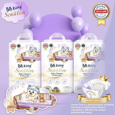 [S64]Tã/Bỉm Dán  BB KITTY SENSITIVE dành cho da Nhạy Cảm size S 64 miếng/ 04 - 08 kg mẫu mới