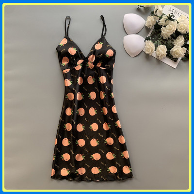 Q147 Váy ngủ lụa hai dây kèm mút ngực in hoa văn sexy - Đầm ngủ lụa hai dây - Váy ngủ