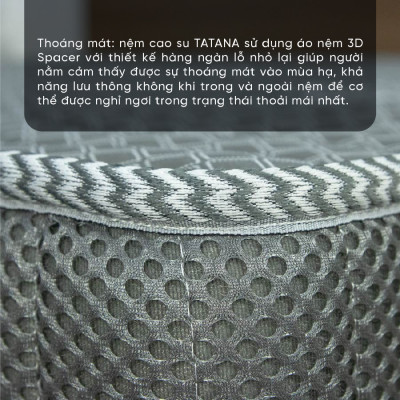 Nệm Cao Su Tổng Hợp Vải Gấm Lạnh Tatana Dạng Thẳng,  Nâng Đỡ Cơ Thể, Êm Ái , Bảo Hành 10 Năm