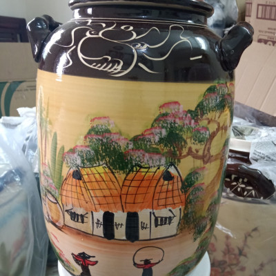 Hũ đựng rượu gạo Bát Tràng vẽ phong cảnh loại 30L