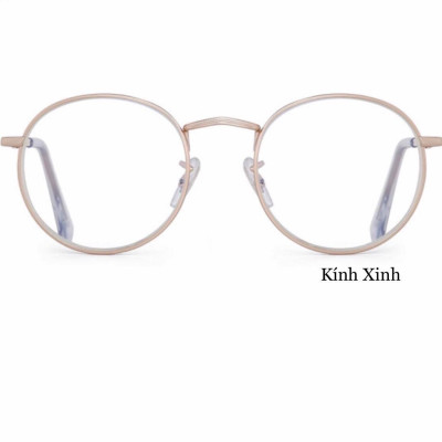 Kính Gọng Nam Nữ Mắt Tròn Kim Loại Viền Dày 