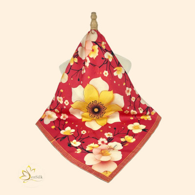 Khăn in Lụa 100% Tơ Tằm SenSilk Hoa Đào - Quà Tặng Doanh Nghiệp Tinh Tế - Square Silk Scarf Printed - Khăn Lụa Tơ Tằm Thuần Việt